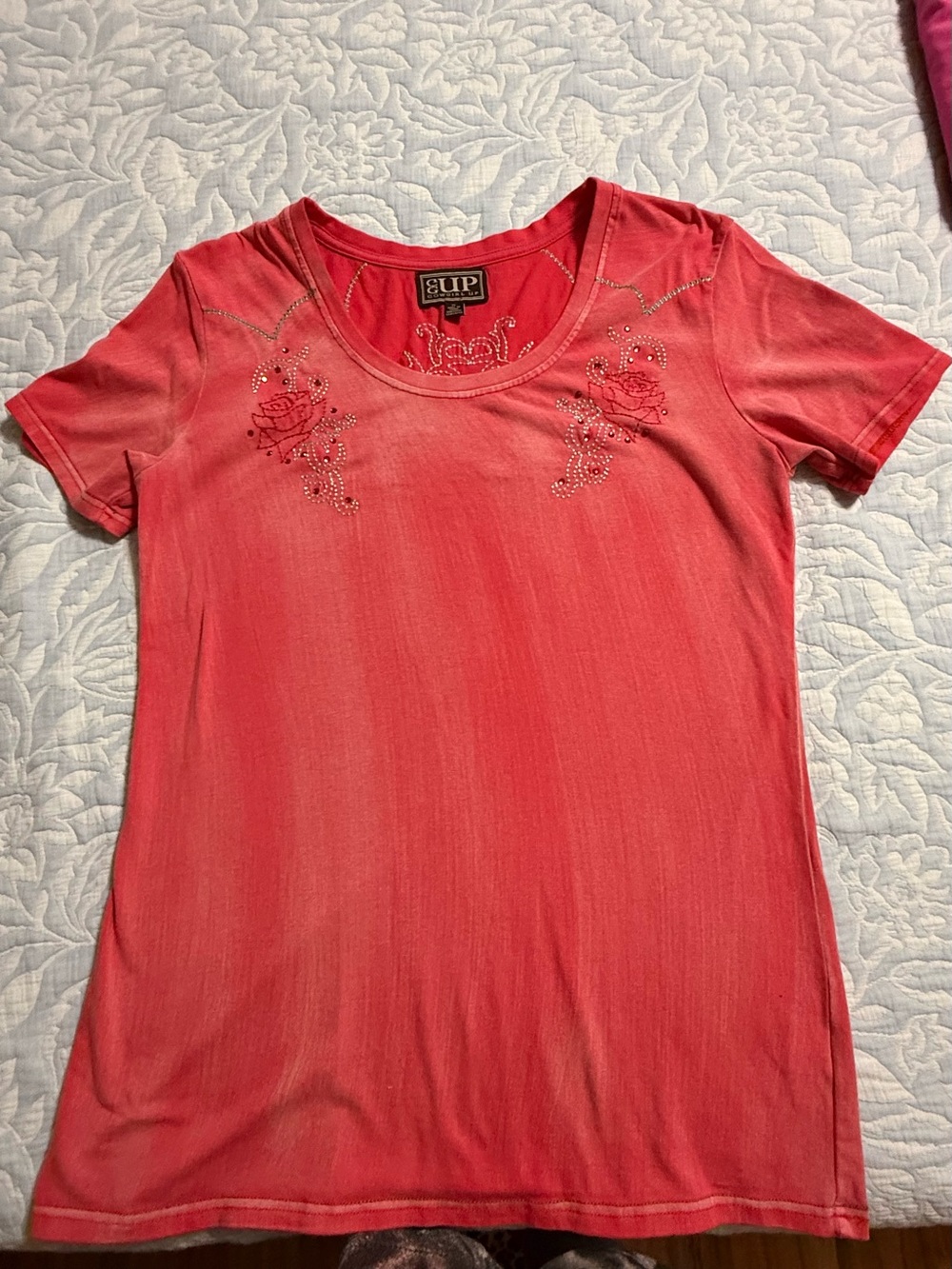 Embellished Coral Short Sleeve Tee by Equipment
